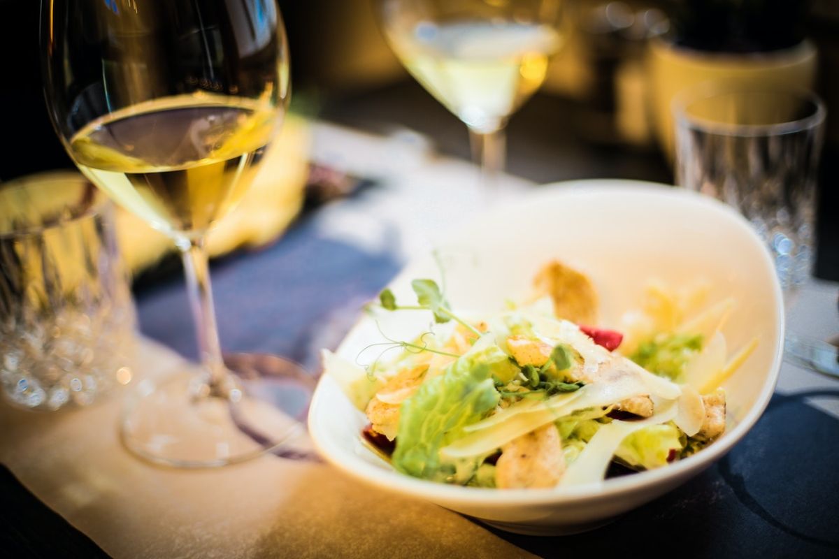 Lunch Salad and wine